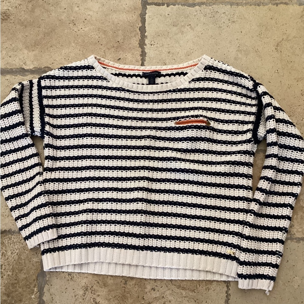 Tommy Hilfiger Cropped Sweater Striped with Zipper Detail, Size M